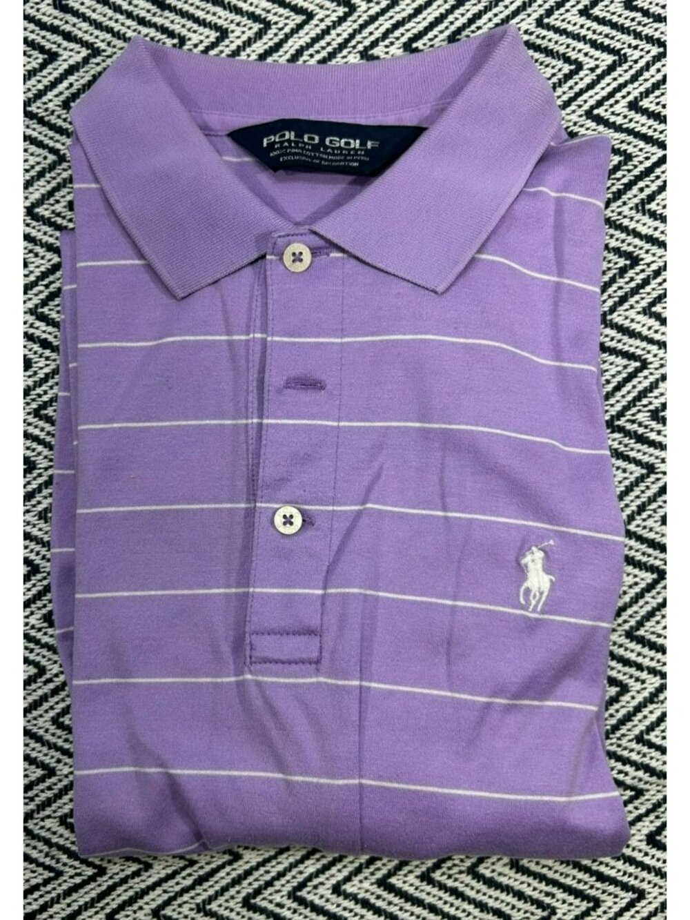 Polo Golf Ralph Lauren Purple Striped Short Sleeve Polo Shirt 100% Cotton Mens L